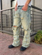 Washed Light Blue Ripped Selvedge Bootcuts