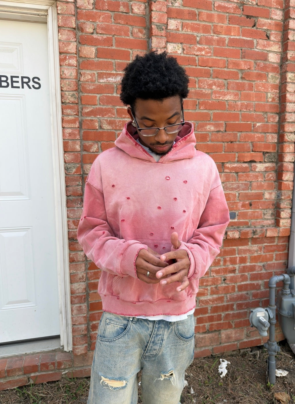Distressed Pink Sunfaded Hoodie