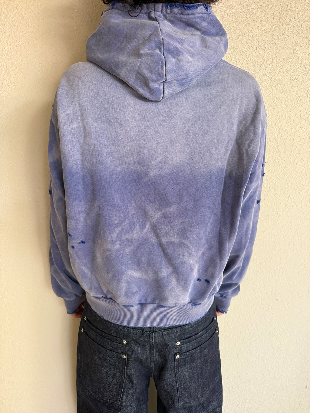 Distressed Light Blue Sunfaded Hoodie