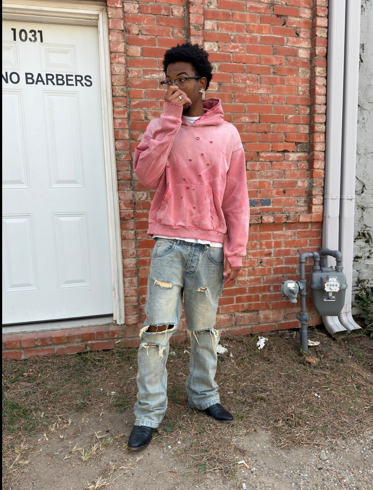 Distressed Pink Sunfaded Hoodie