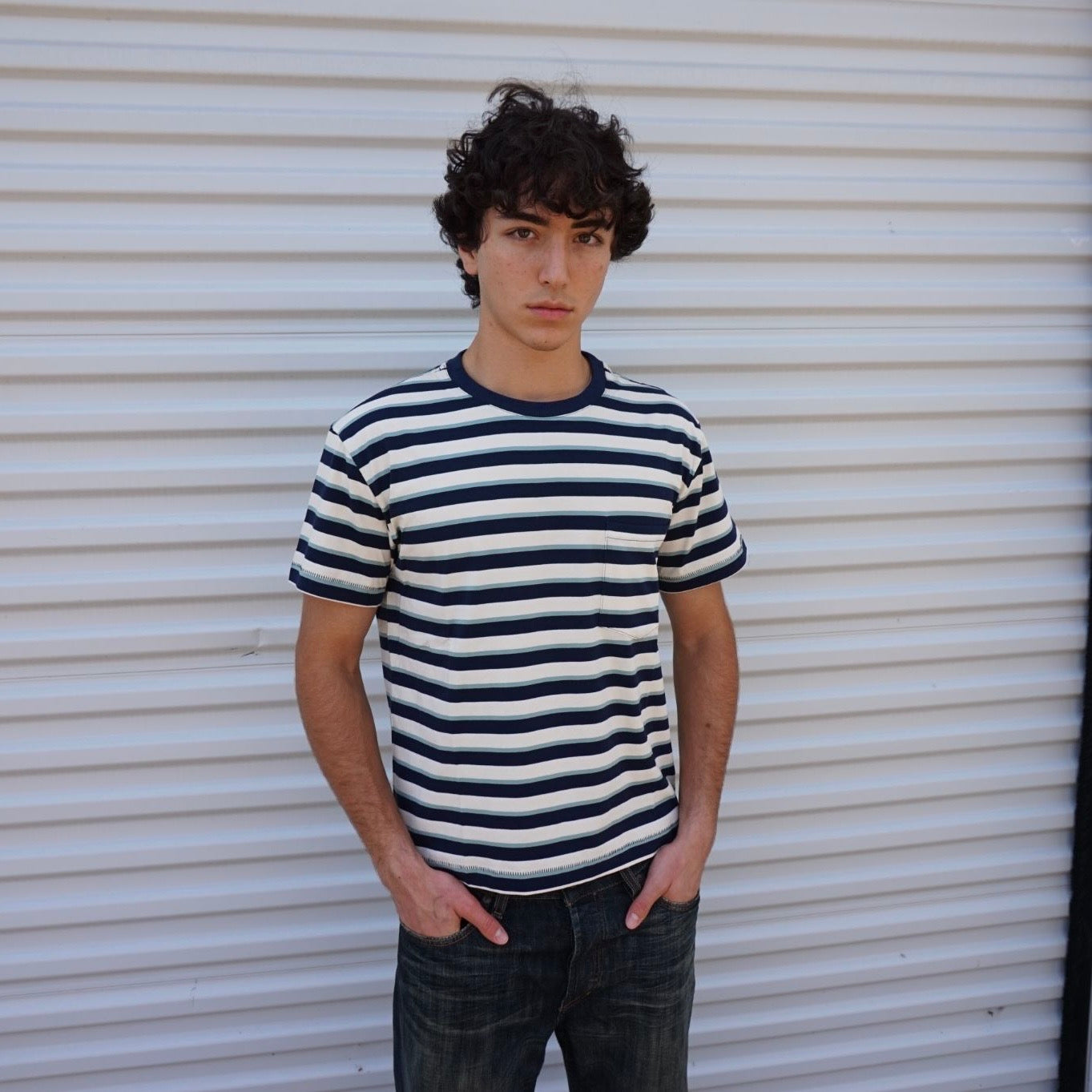 White Navy Striped Tee