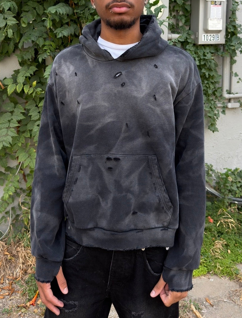 Distressed Black Sunfaded Hoodie
