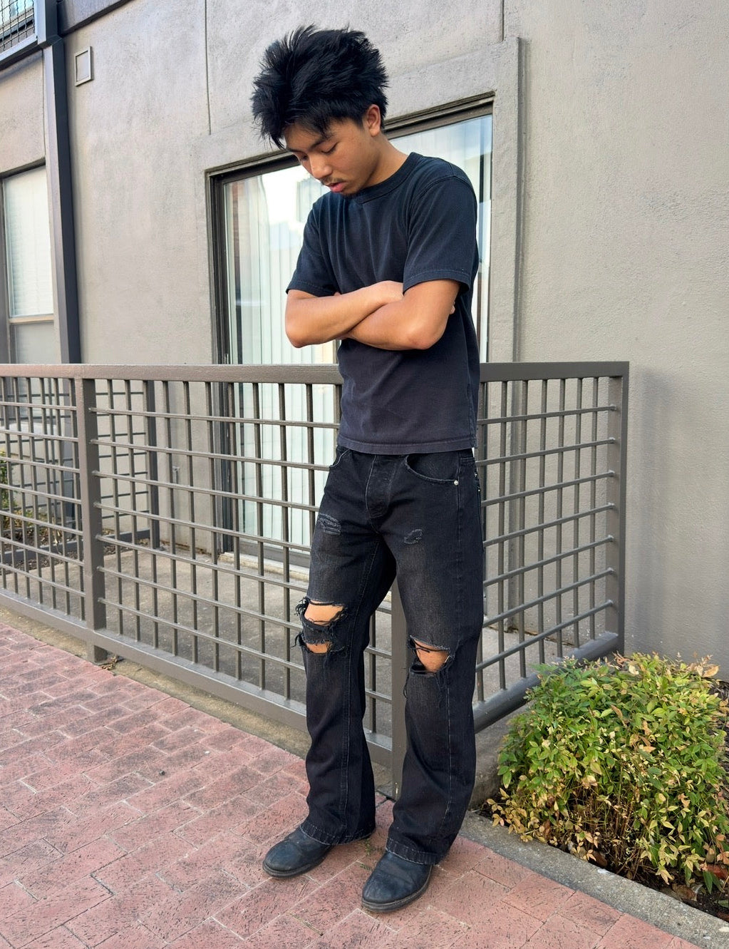 Washed Black Ripped Selvedge Bootcuts