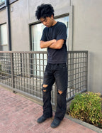 Washed Black Ripped Selvedge Bootcuts