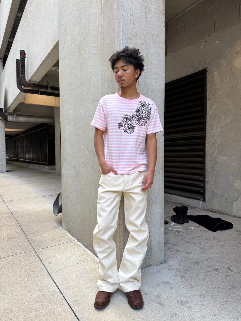 Pink Striped Lotus Tee