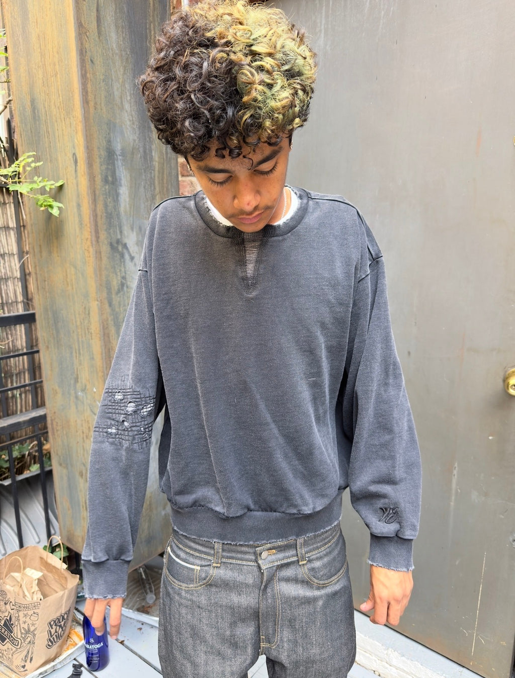 Washed Black Repaired Crewneck