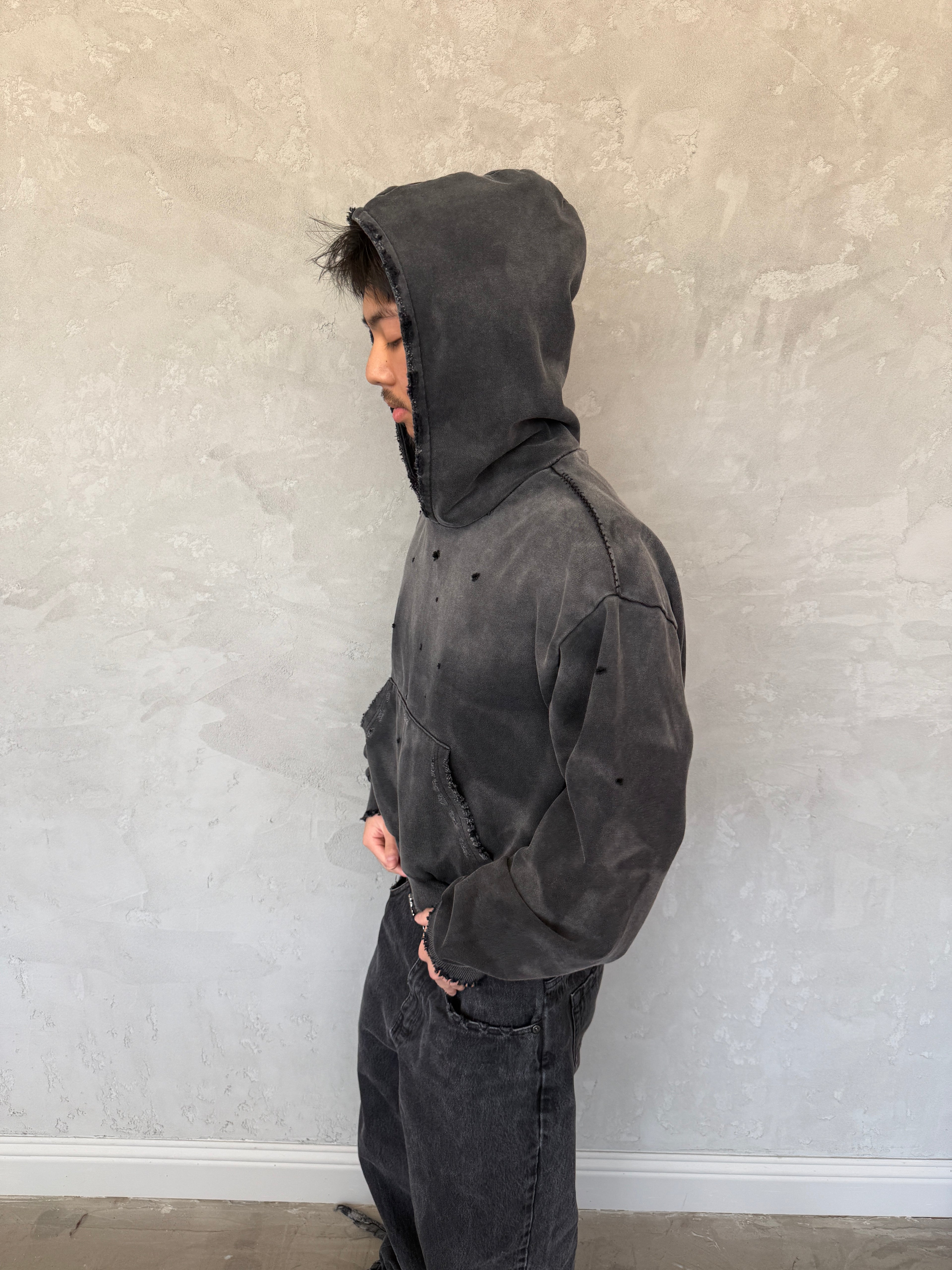 Distressed Black Sunfaded Hoodie