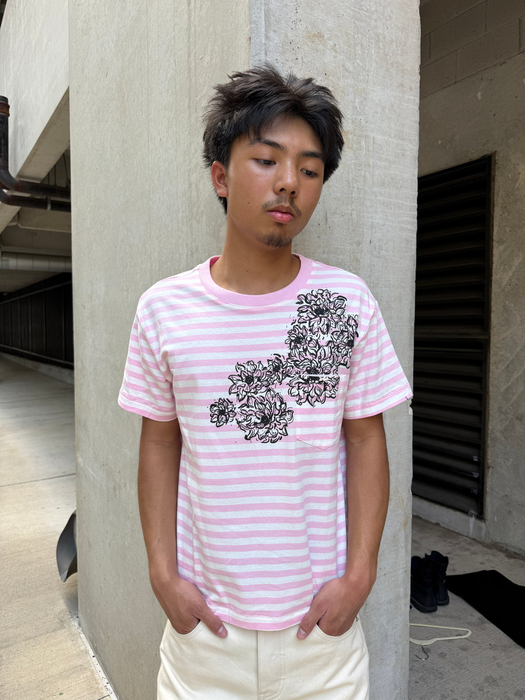Pink Striped Lotus Tee