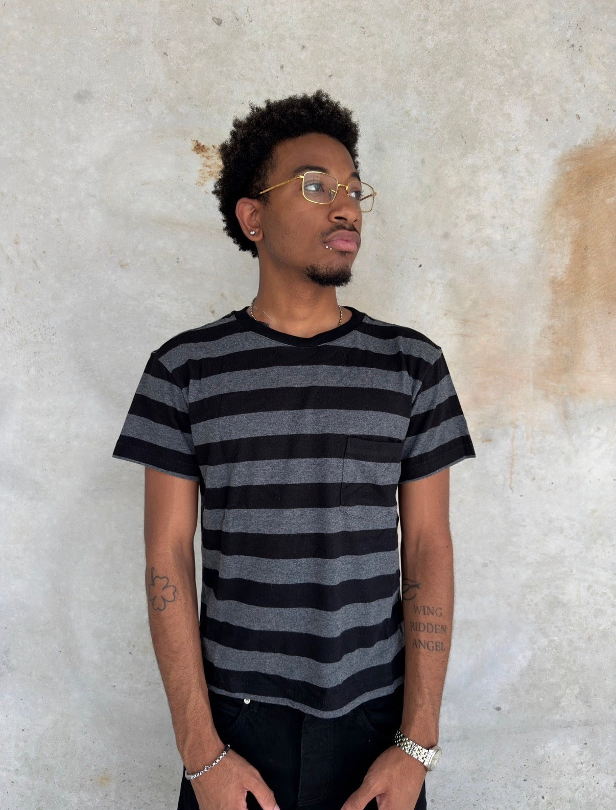 Black Grey Striped Tee