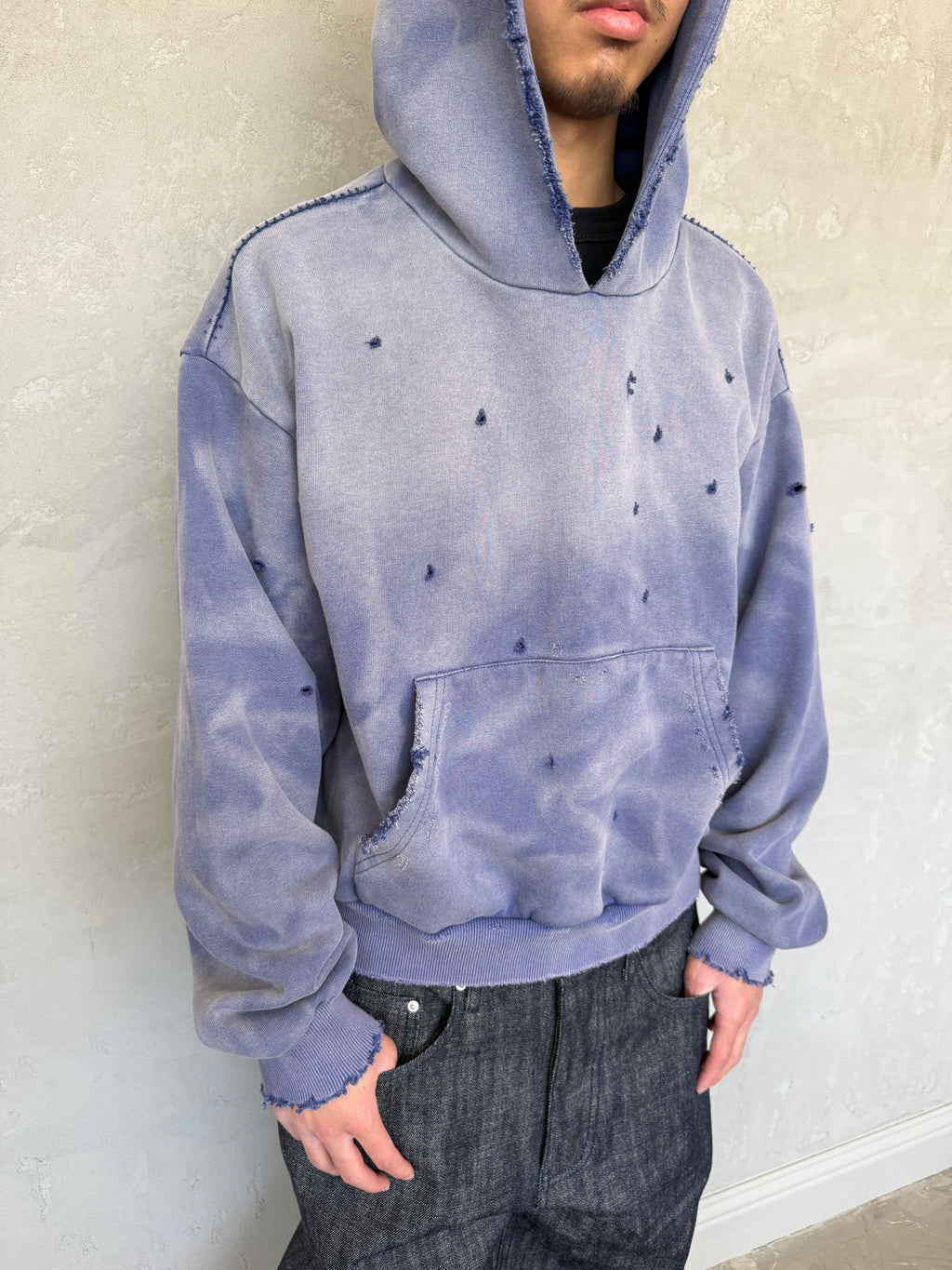 Distressed Light Blue Sunfaded Hoodie