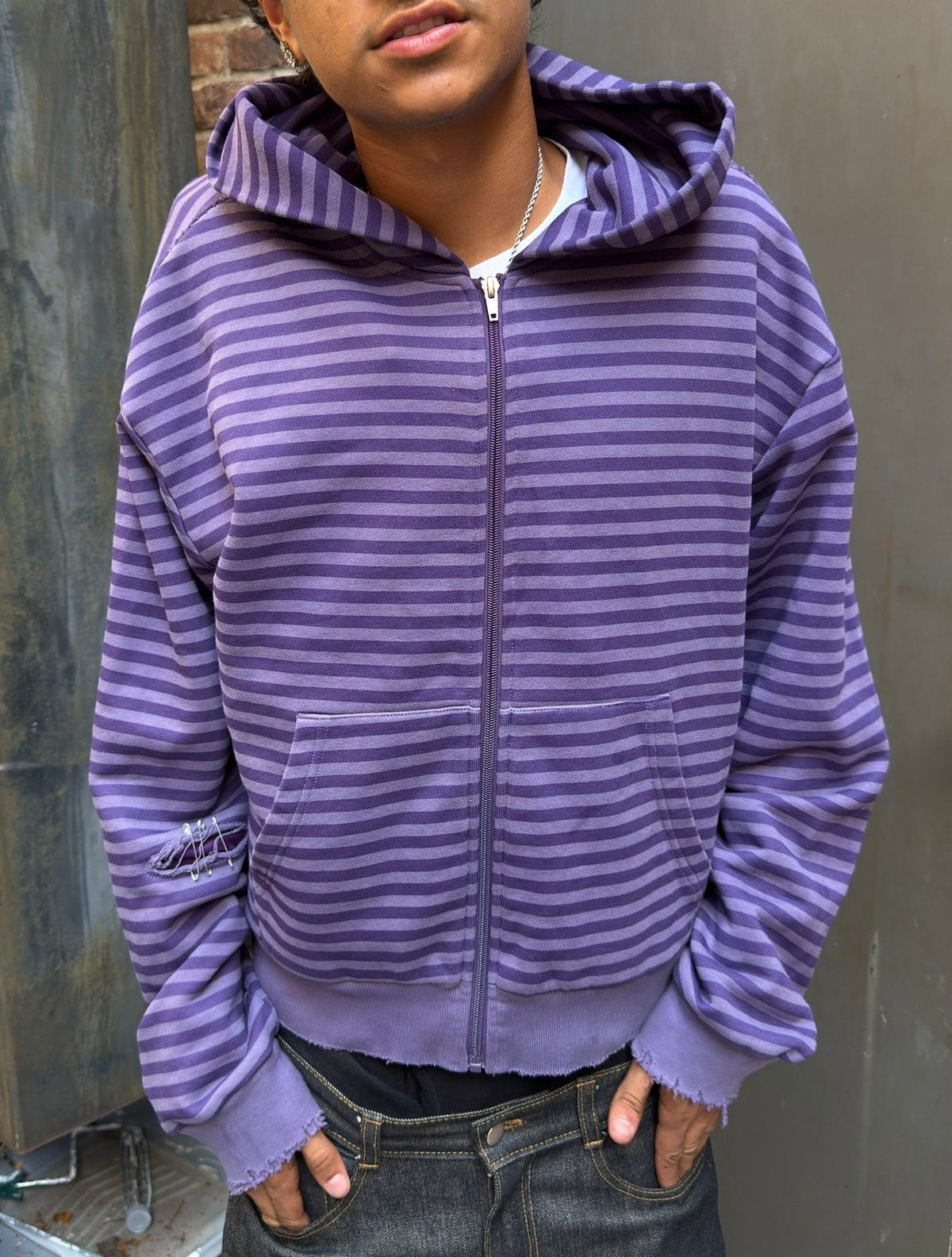 Purple Repaired Striped Zipup