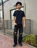 Washed Black Ripped Selvedge Bootcuts