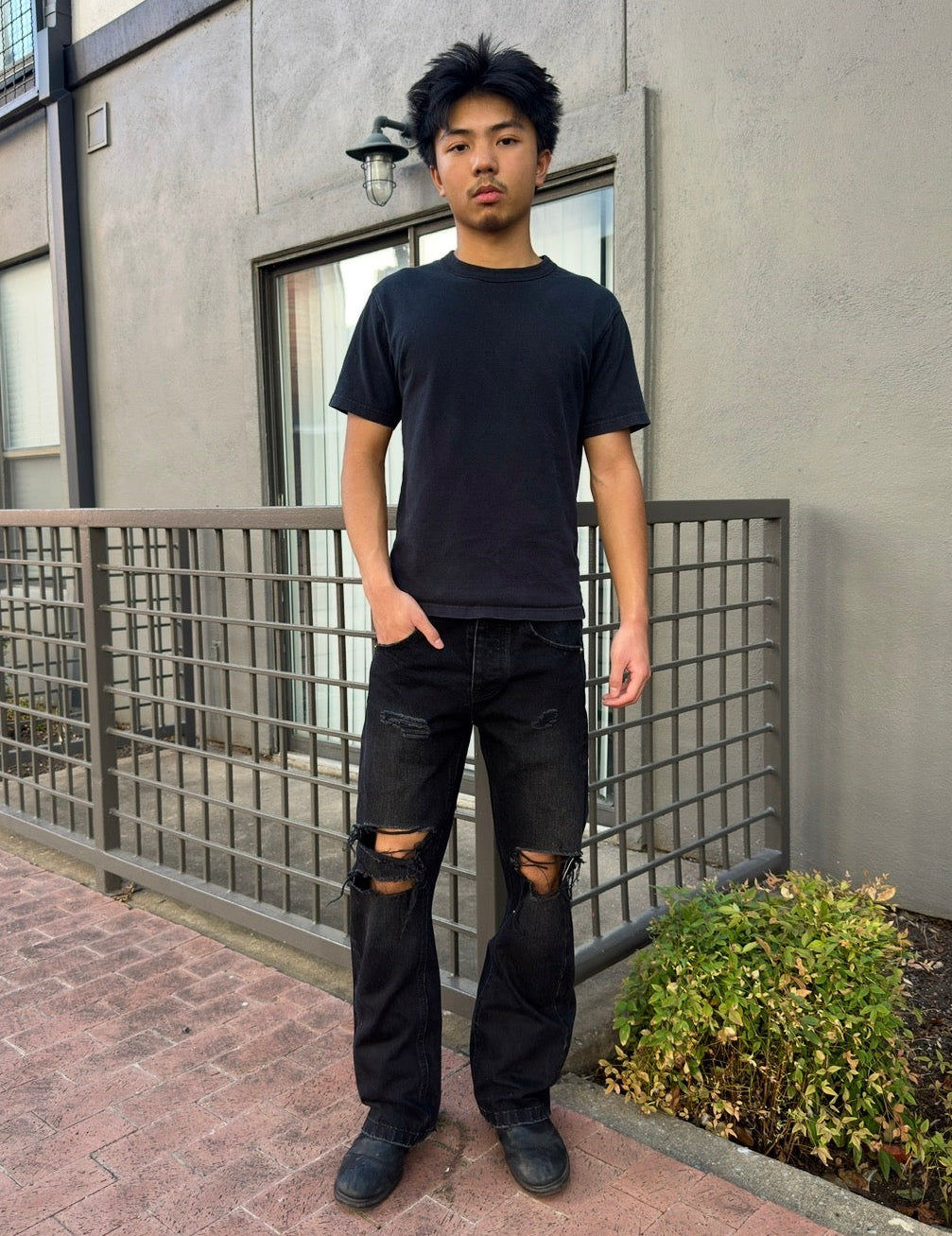 Washed Black Ripped Selvedge Bootcuts
