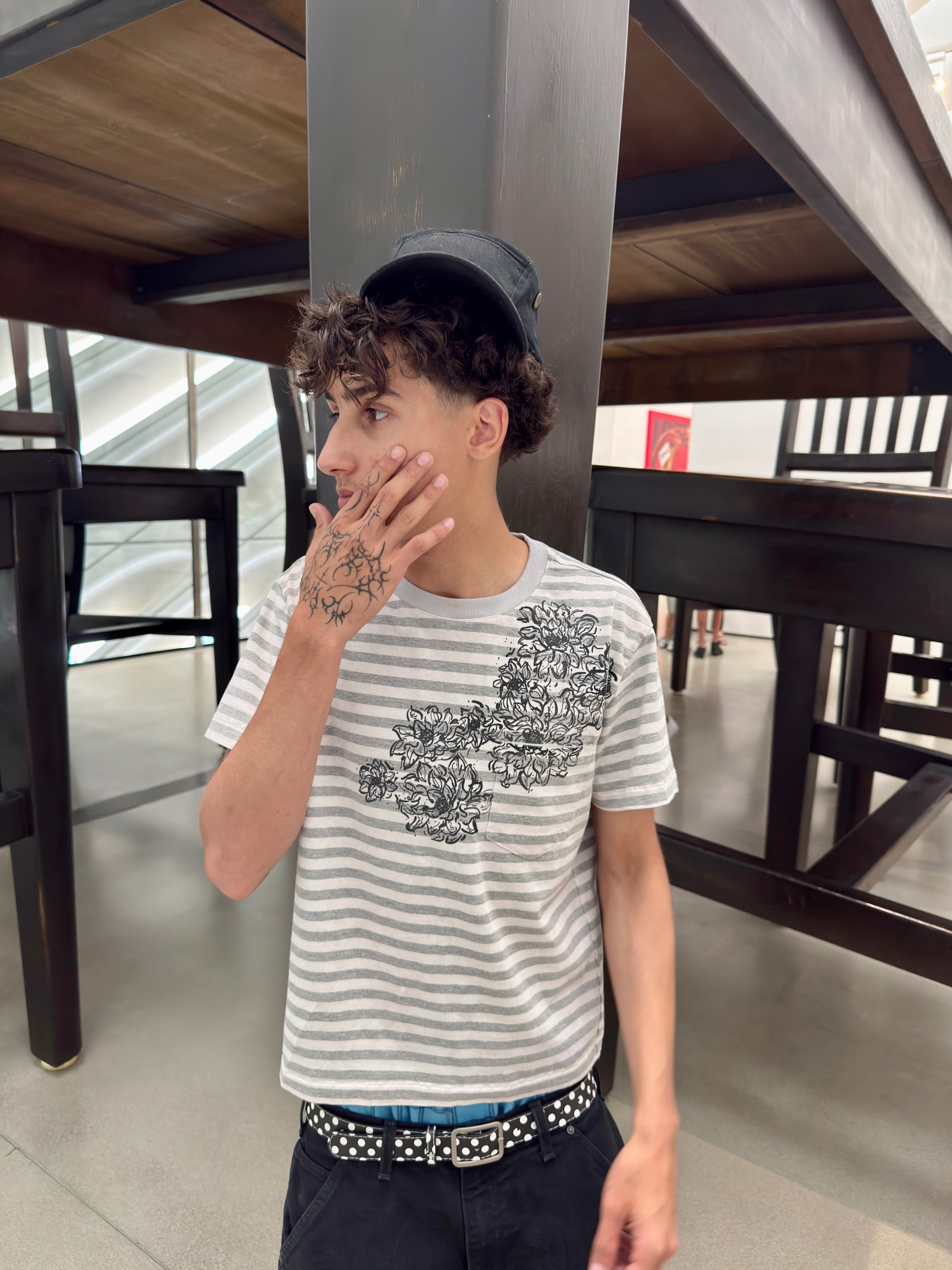 Grey Striped Lotus Tee