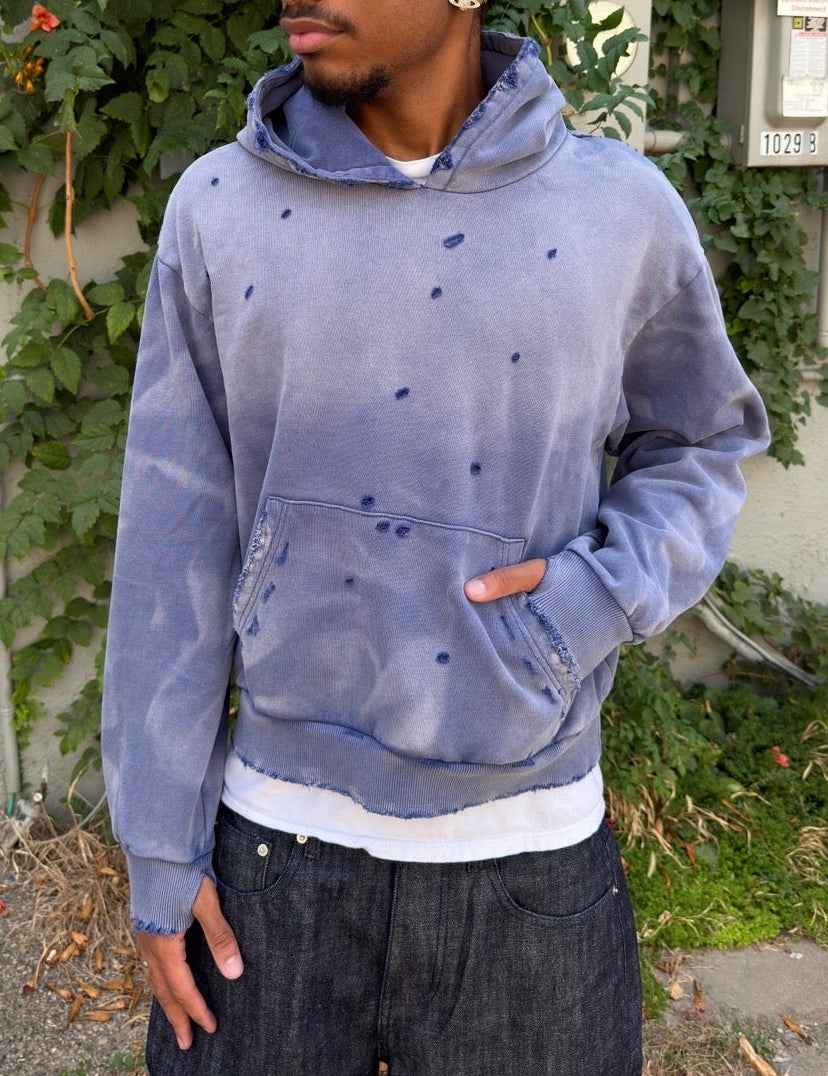 Distressed Light Blue Sunfaded Hoodie
