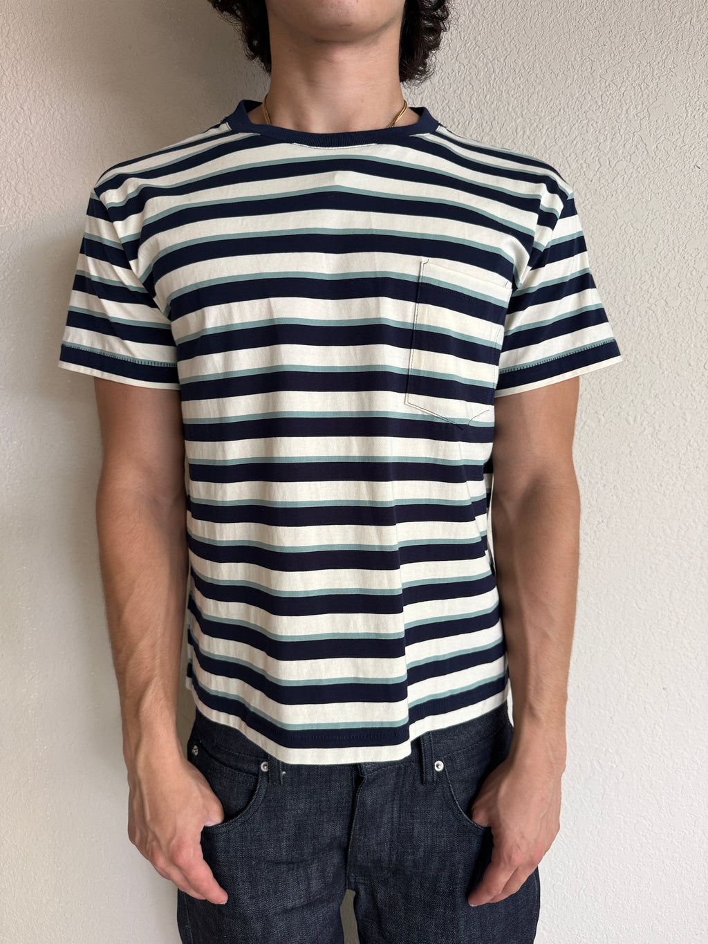 White Navy Striped Tee