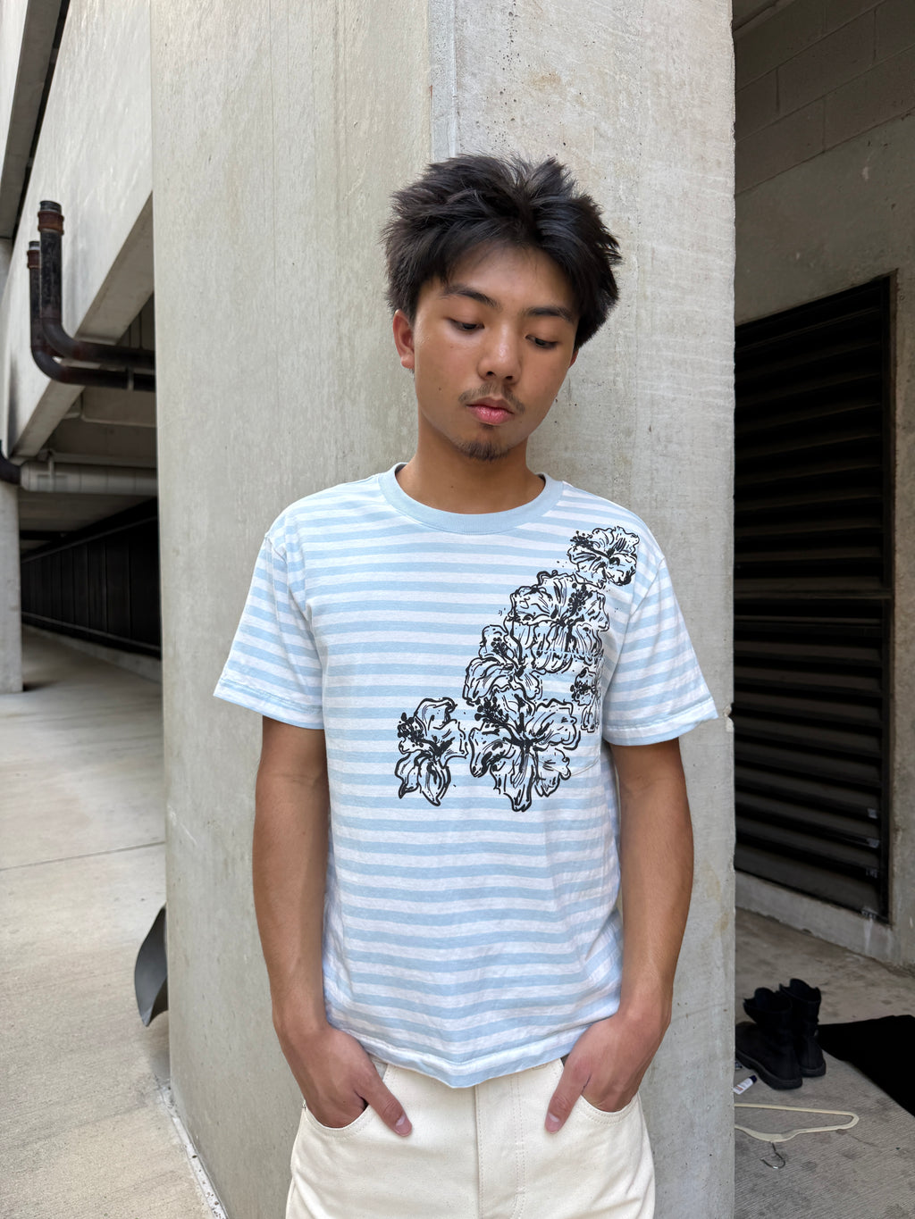 Light Blue Striped Mag Tee