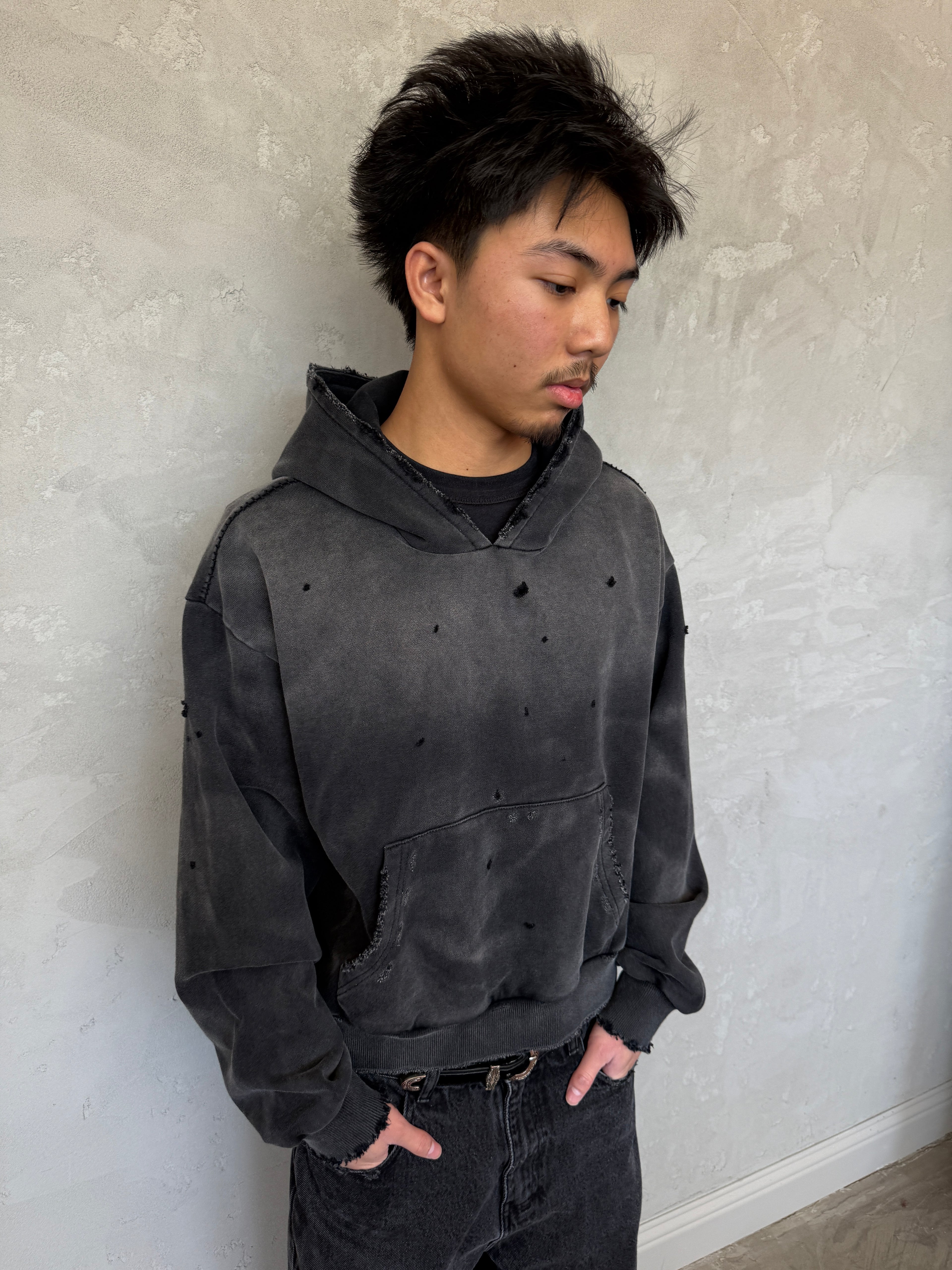 Distressed Black Sunfaded Hoodie