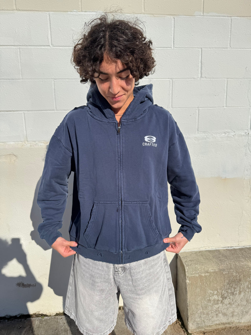 Distressed Navy Zipup