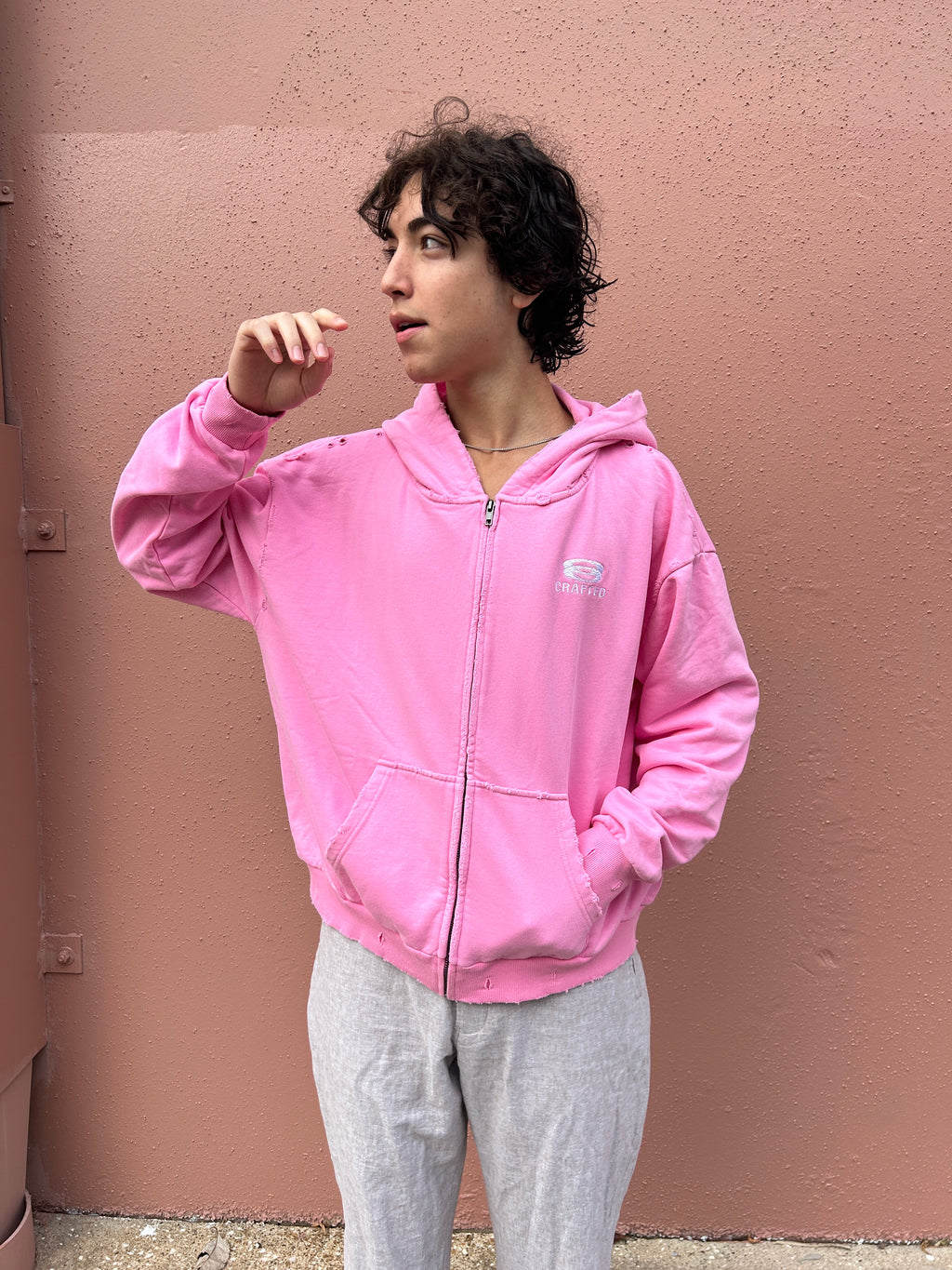Distressed Pink Zipup