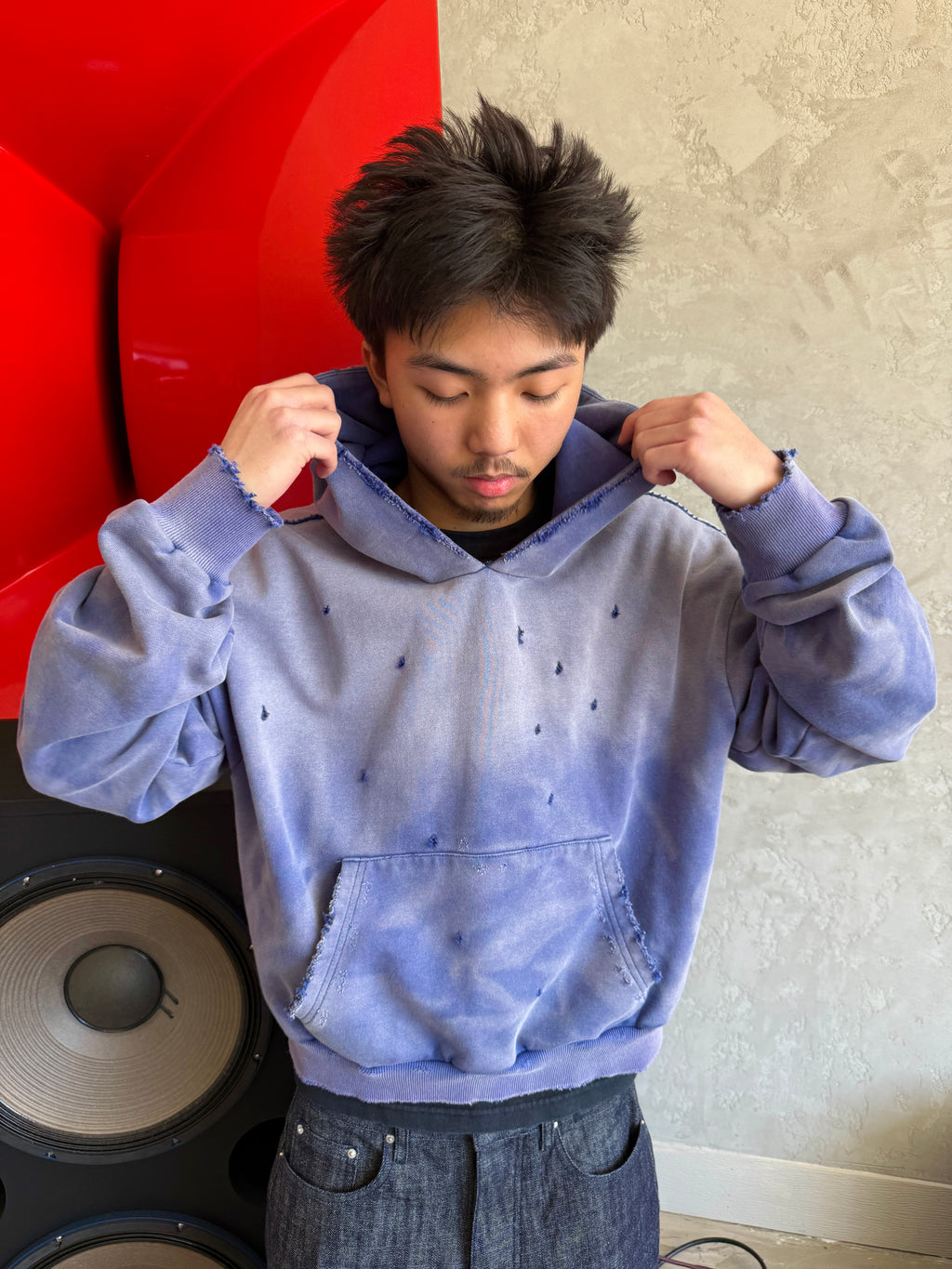 Distressed Light Blue Sunfaded Hoodie