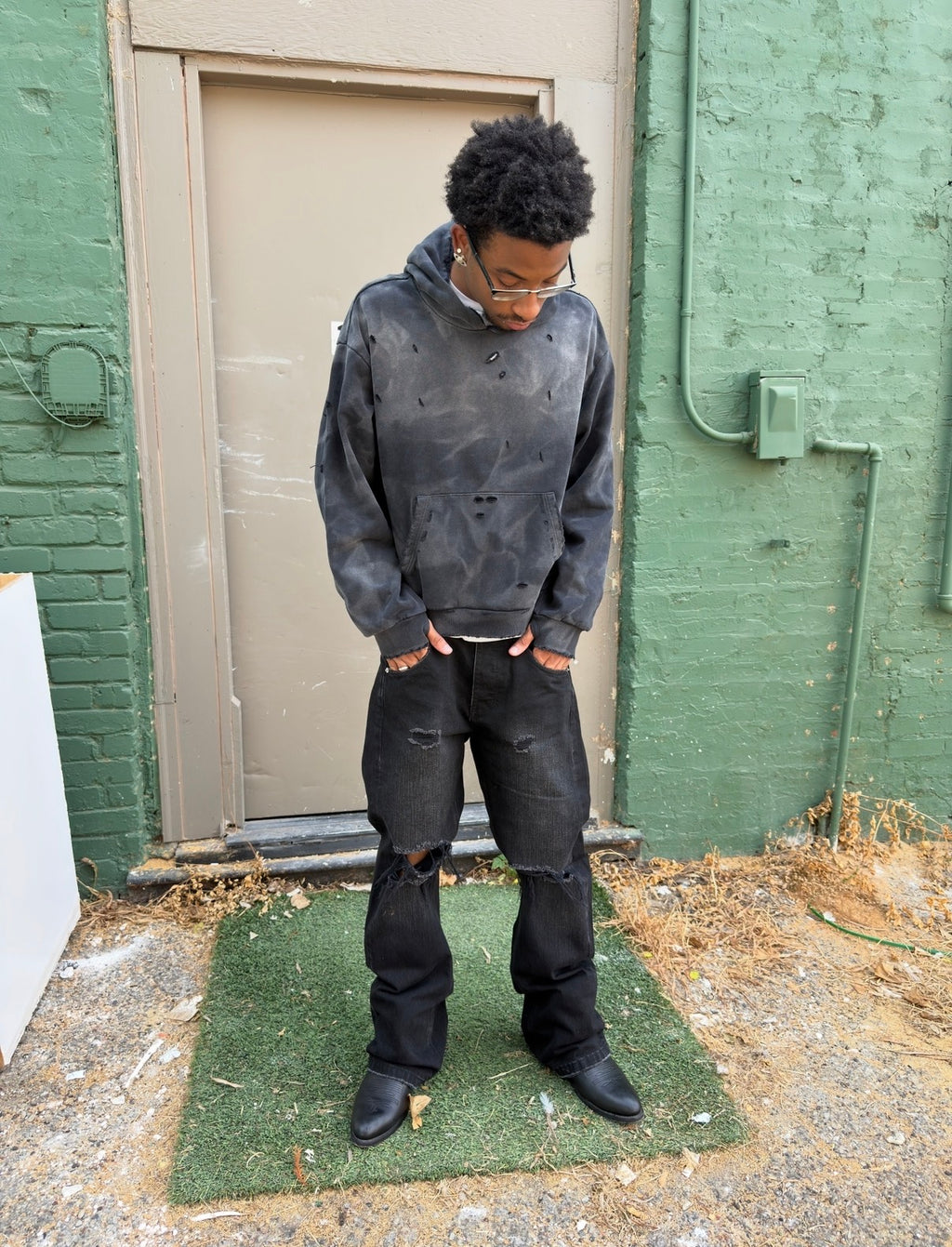 Washed Black Ripped Selvedge Bootcuts