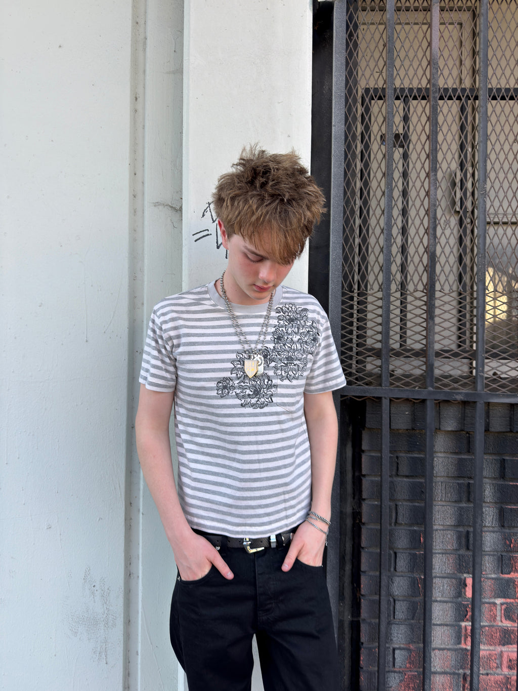 Grey Striped Lotus Tee