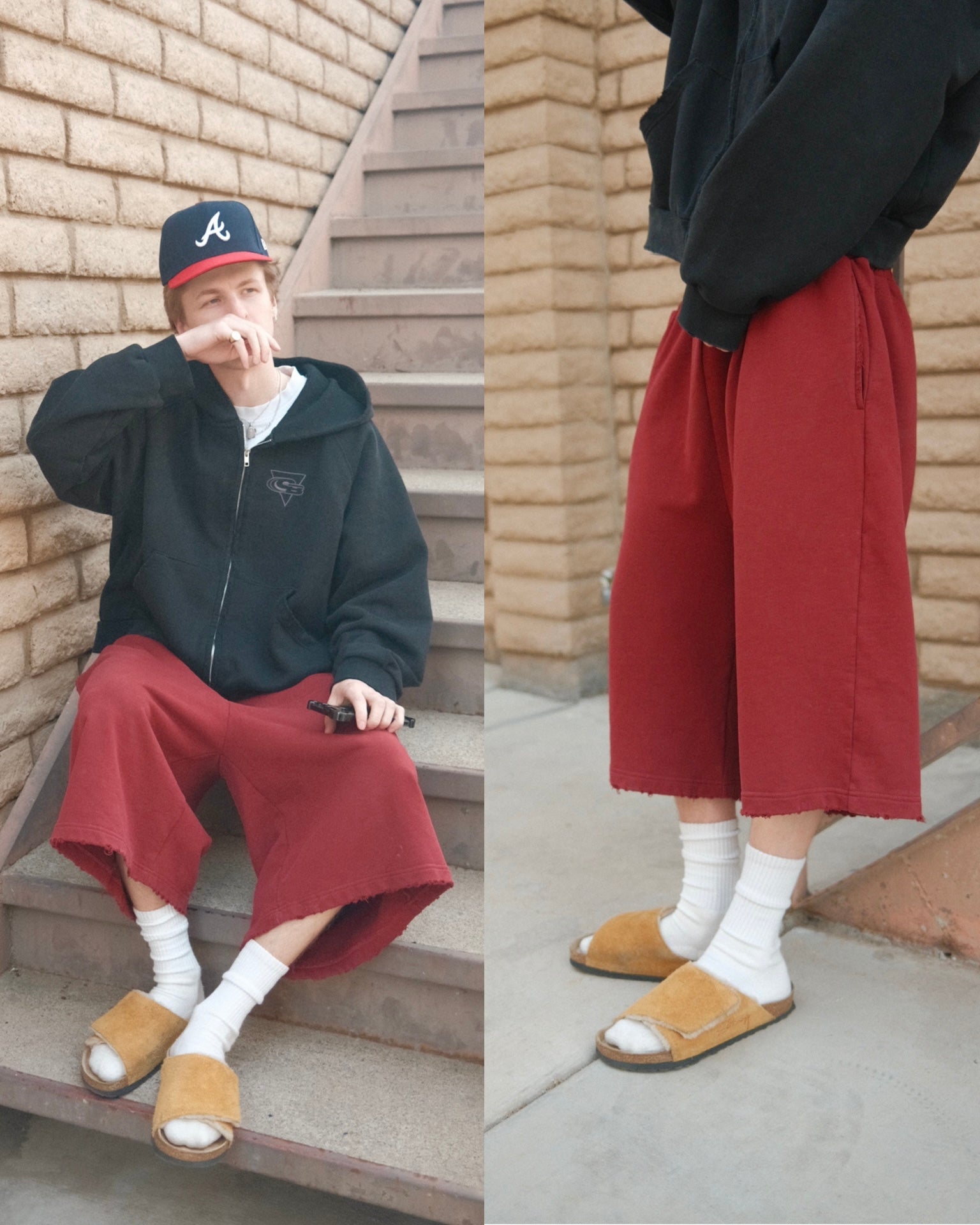 Faded Red 3/4 Shorts