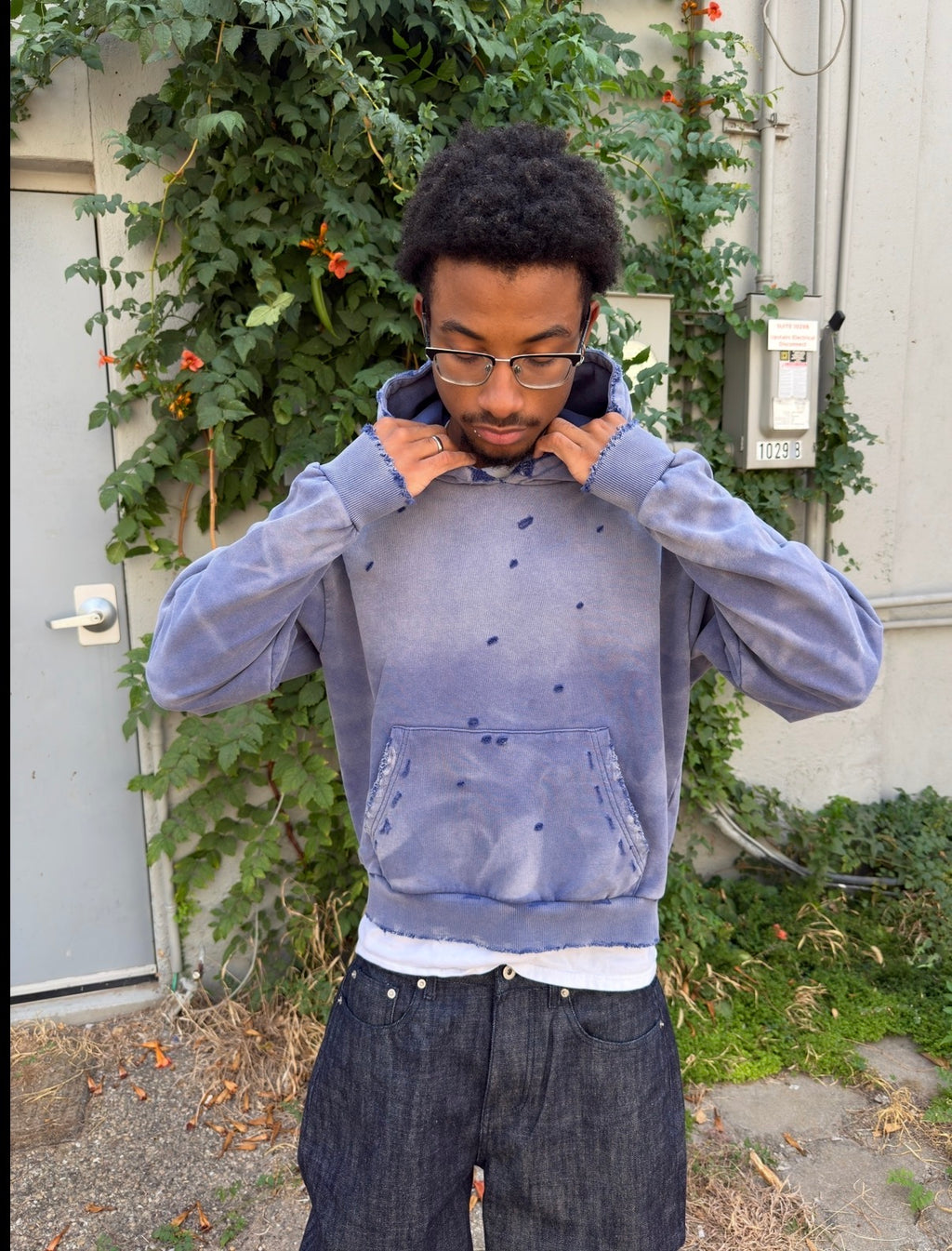 Distressed Light Blue Sunfaded Hoodie