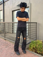 Washed Black Ripped Selvedge Bootcuts