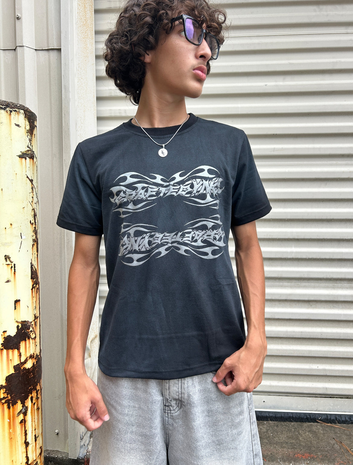 Faded Black Double Logo Tee