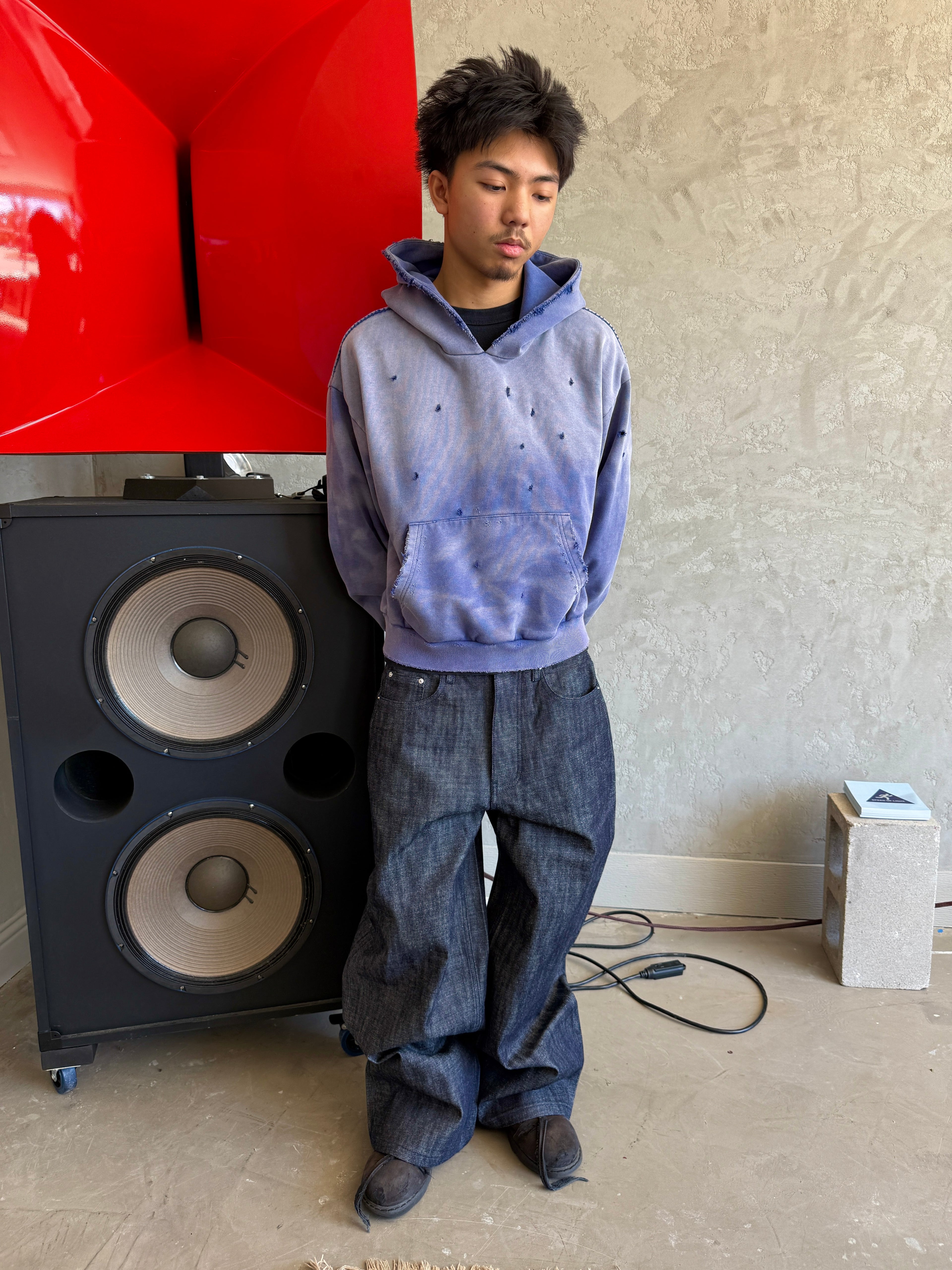 Distressed Light Blue Sunfaded Hoodie