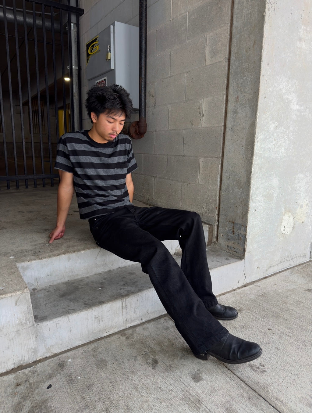 Black Grey Striped Tee