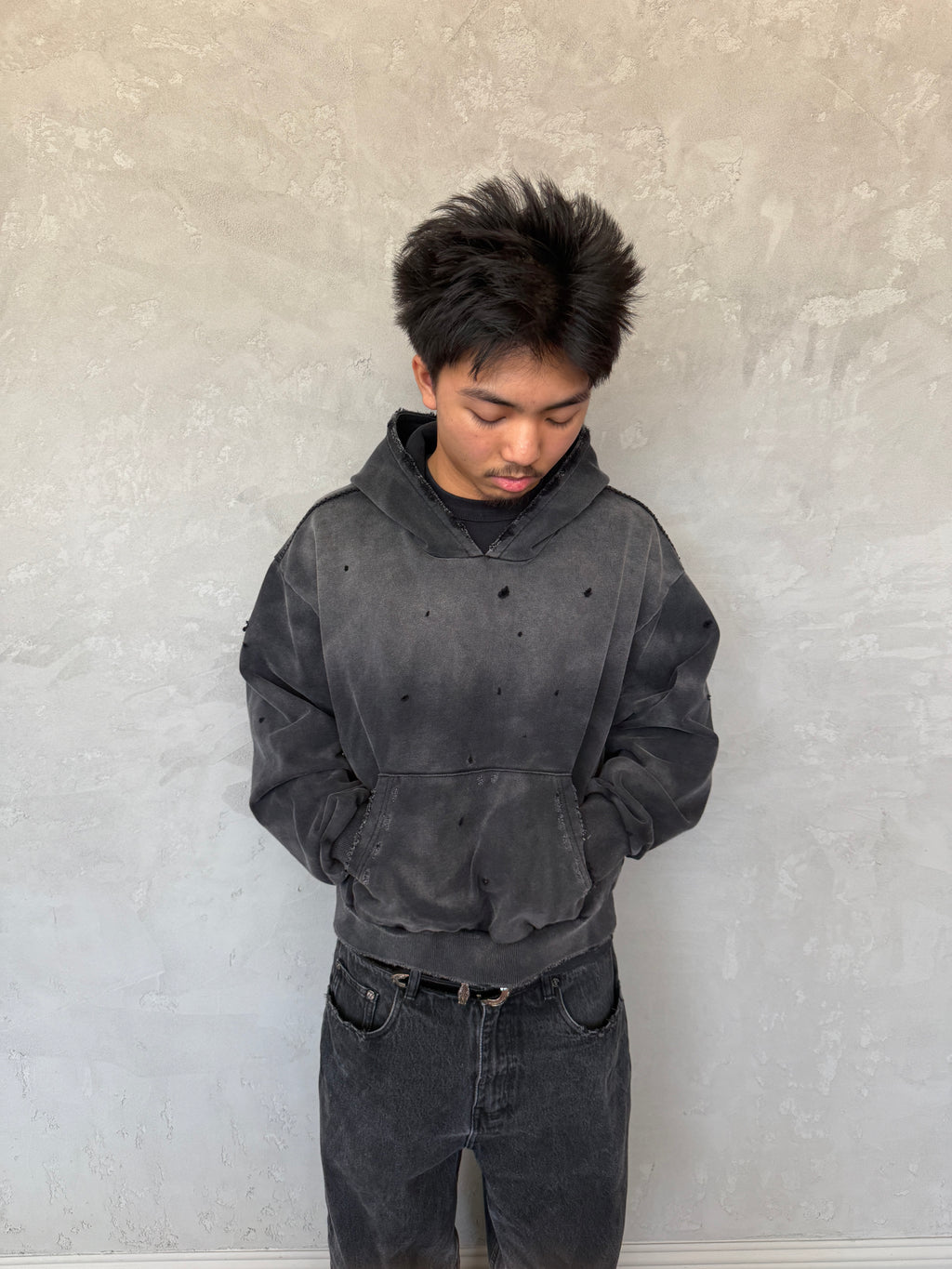 Distressed Black Sunfaded Hoodie