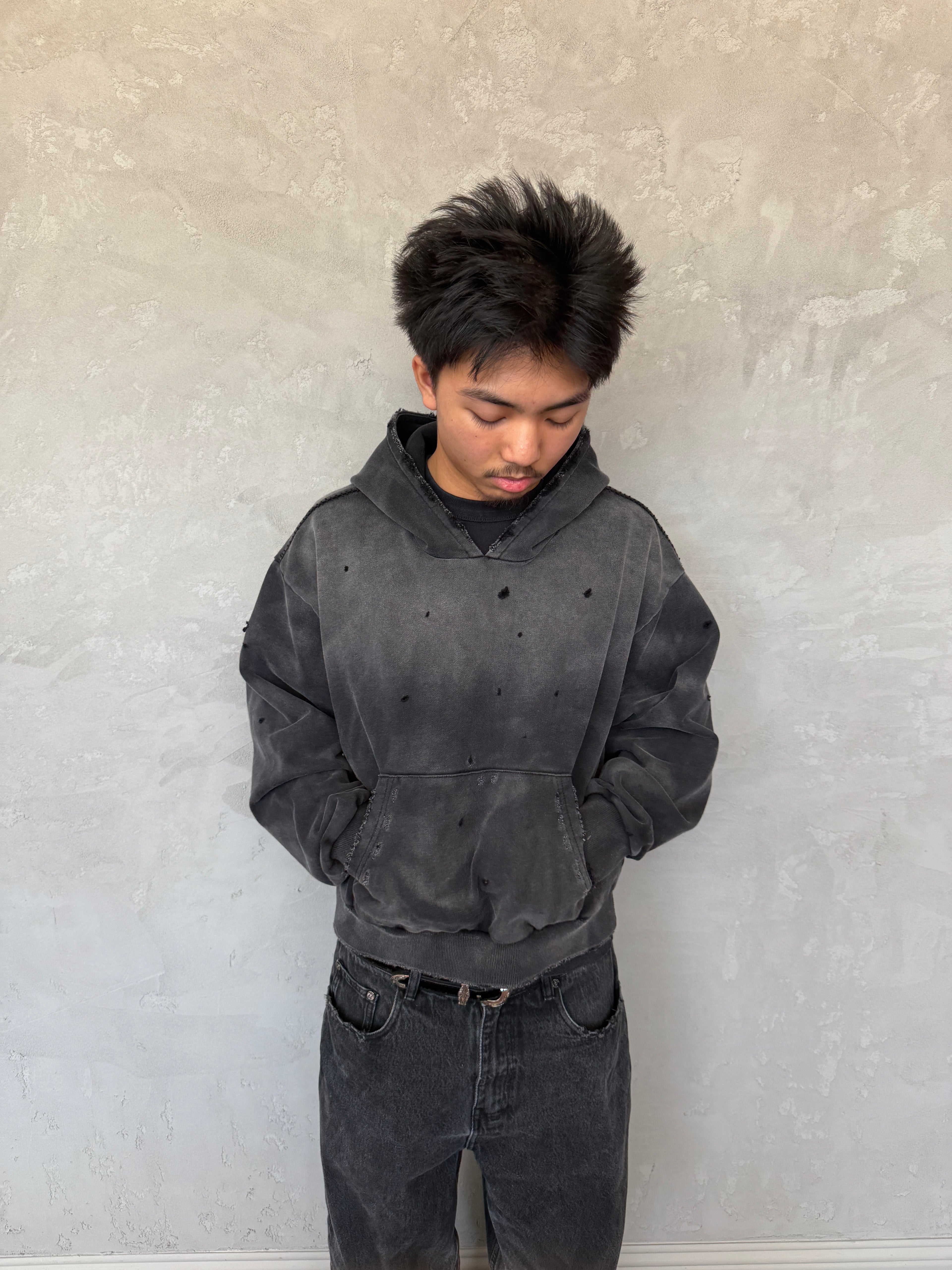 Distressed Black Sunfaded Hoodie