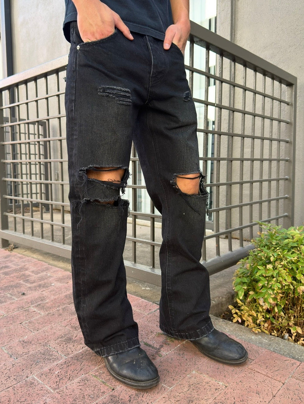 Washed Black Ripped Selvedge Bootcuts