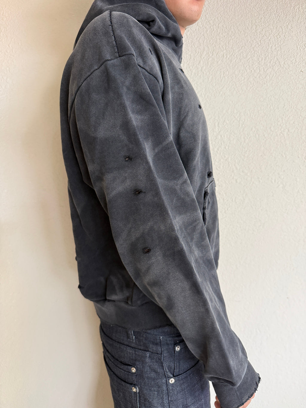 Distressed Black Sunfaded Hoodie