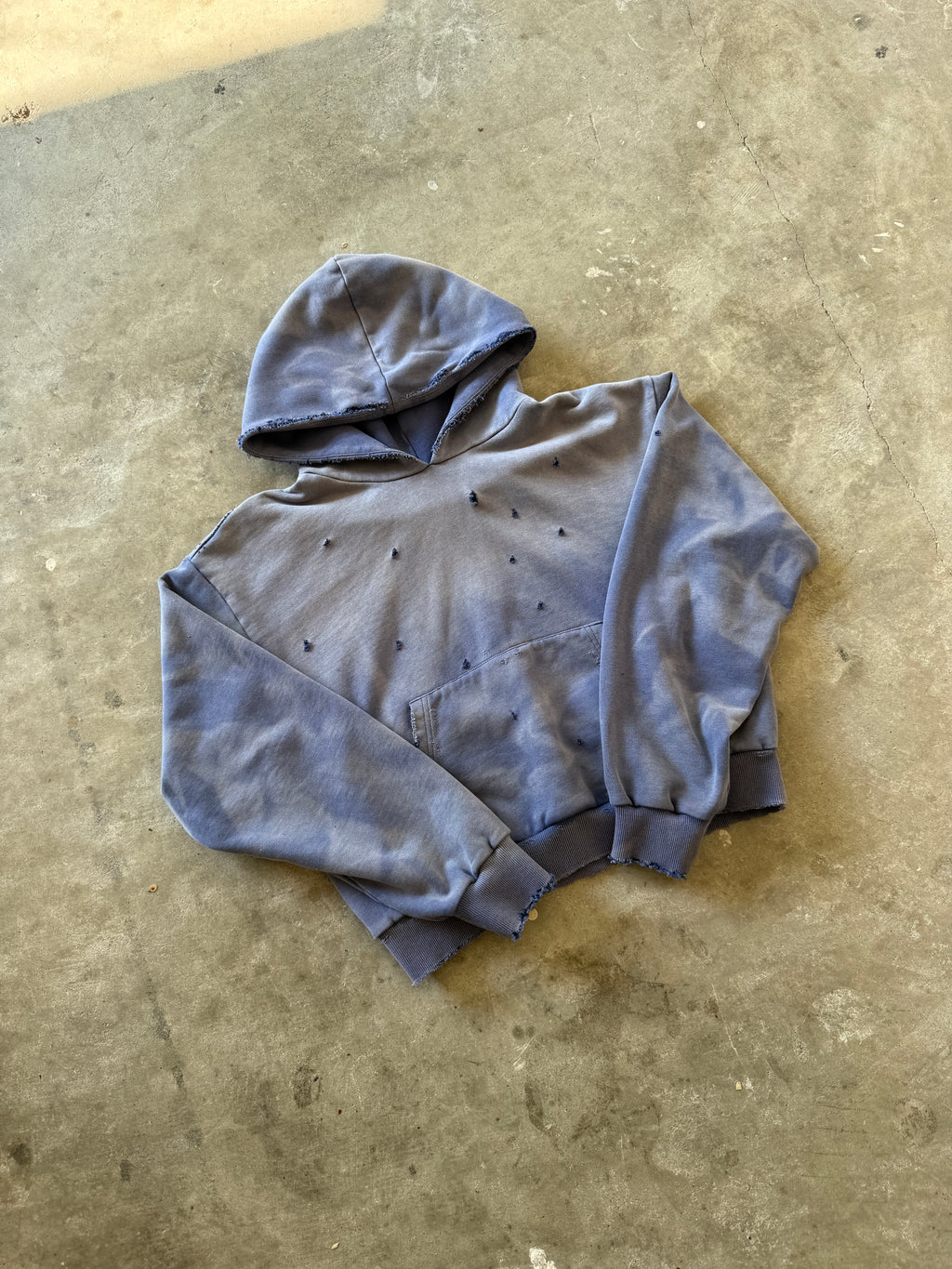 Distressed Light Blue Sunfaded Hoodie