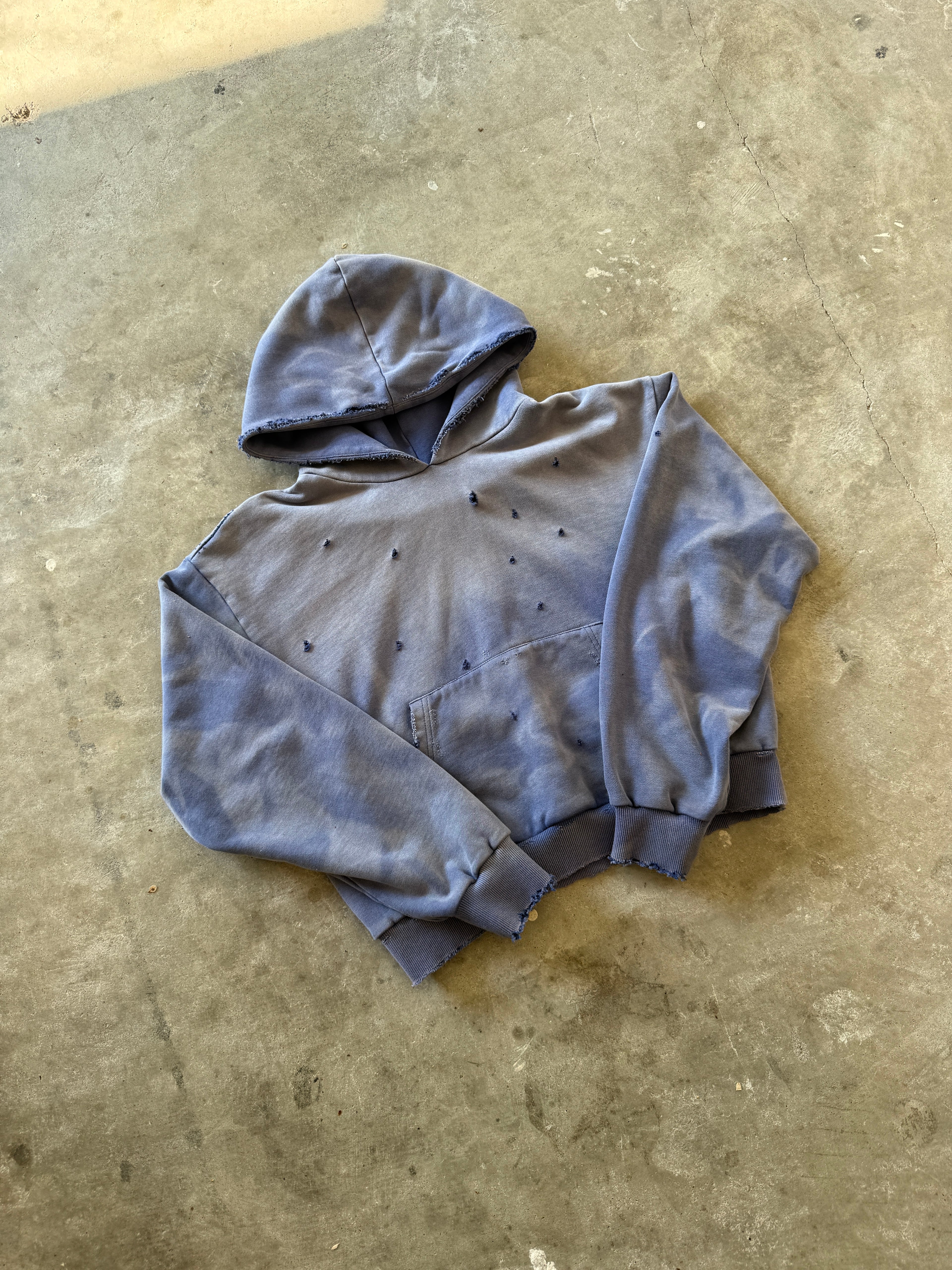 Distressed Light Blue Sunfaded Hoodie