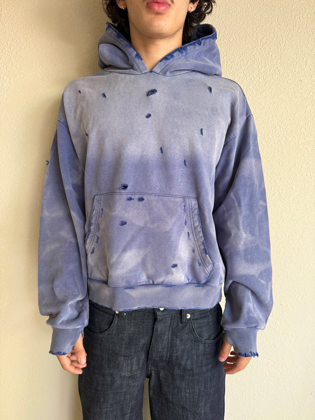 Distressed Light Blue Sunfaded Hoodie